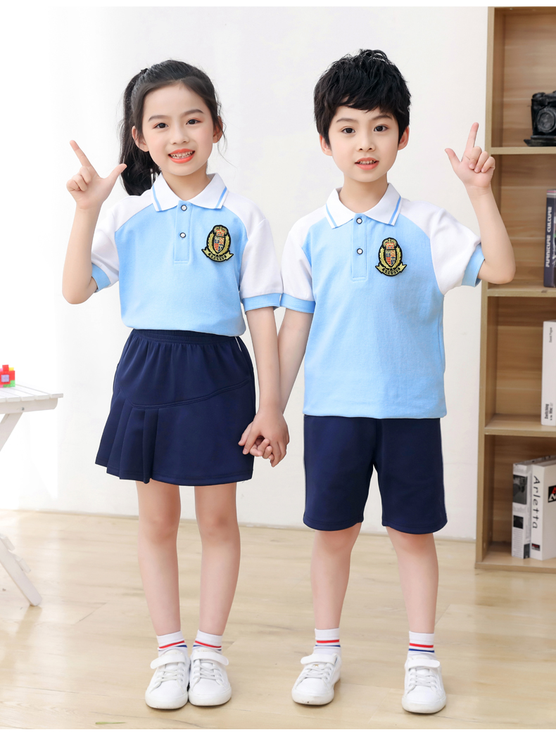 Summer kindergarten uniforms British style children graduation uniforms short-sleeved suits two-piece suits H23-1606 (including badges)