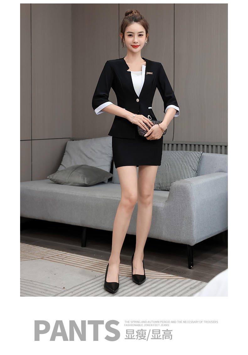 Slim fit knitted health cloth three-quarter sleeve technician suit pants suit female G25-2686-32