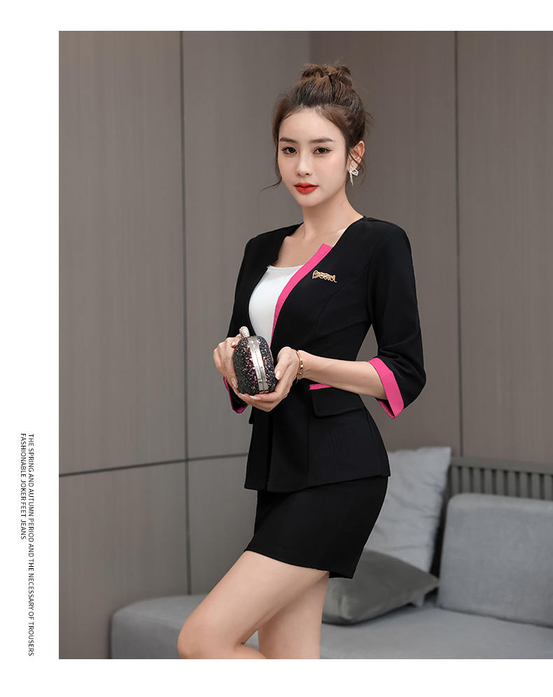 Slim fit knitted health cloth three-quarter sleeve technician suit pants suit female G25-2686-32