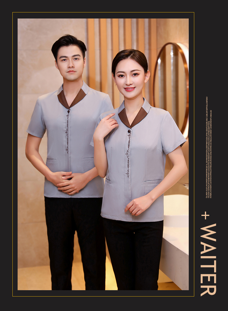 Lapel embroidery hotel cleaning waiter work clothes short-sleeved top H19-lapel embroidery women