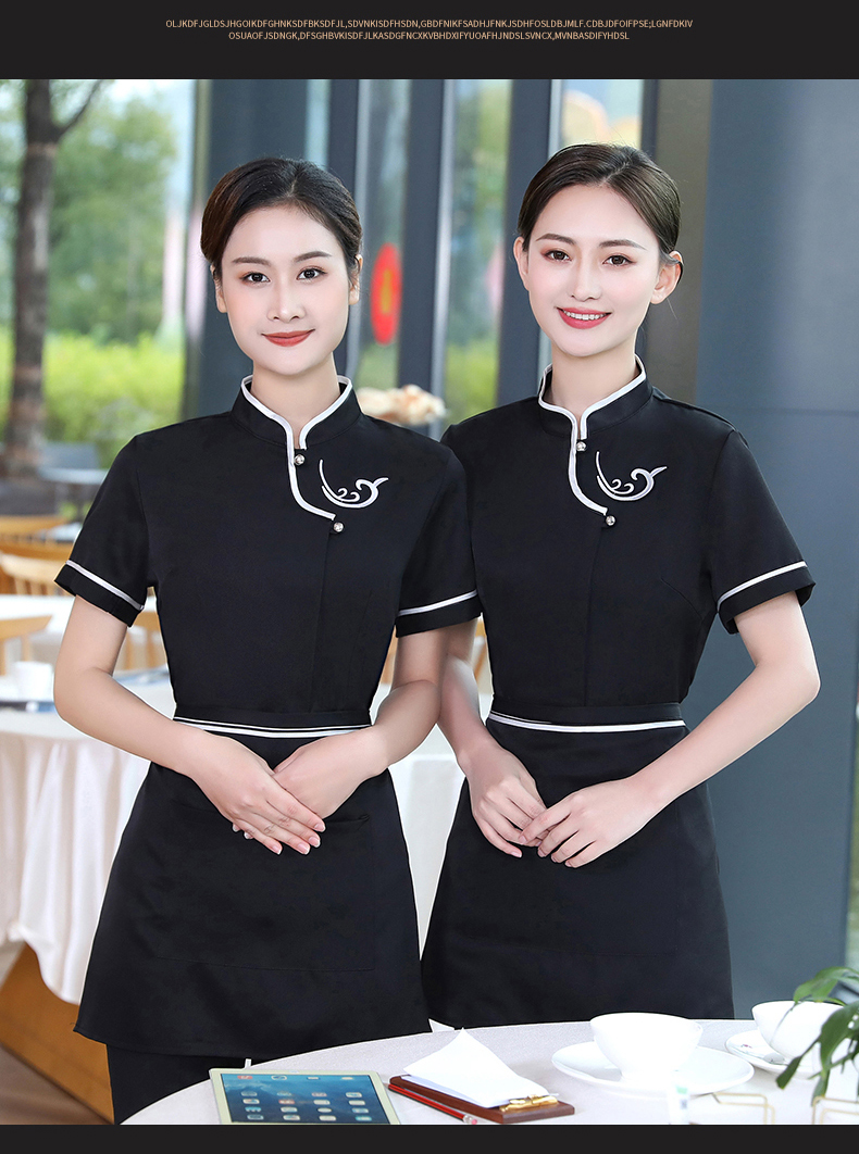 Embroidered Xiangyun Hotel Waiter Work Clothes Short Sleeve Top + Apron H19-Embroidered Xiangyun Women