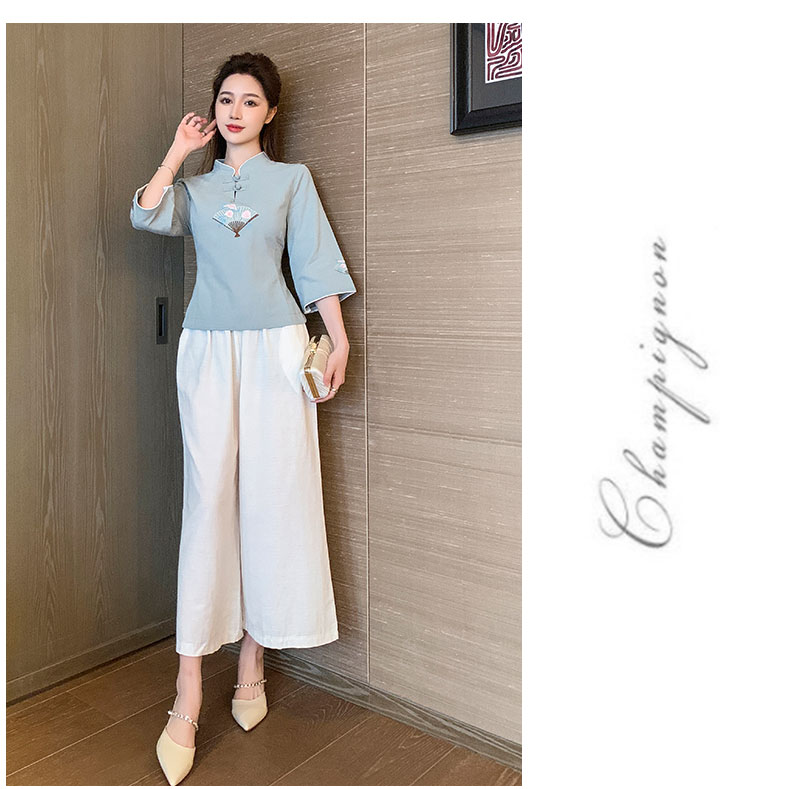 Foot massage technician beauty temperament slim mid-sleeve work clothes technician suit V02-1297