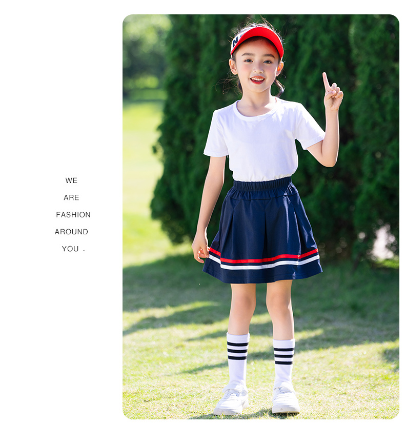 Primary and secondary school students uniform solid color round neck short sleeve D11-2138