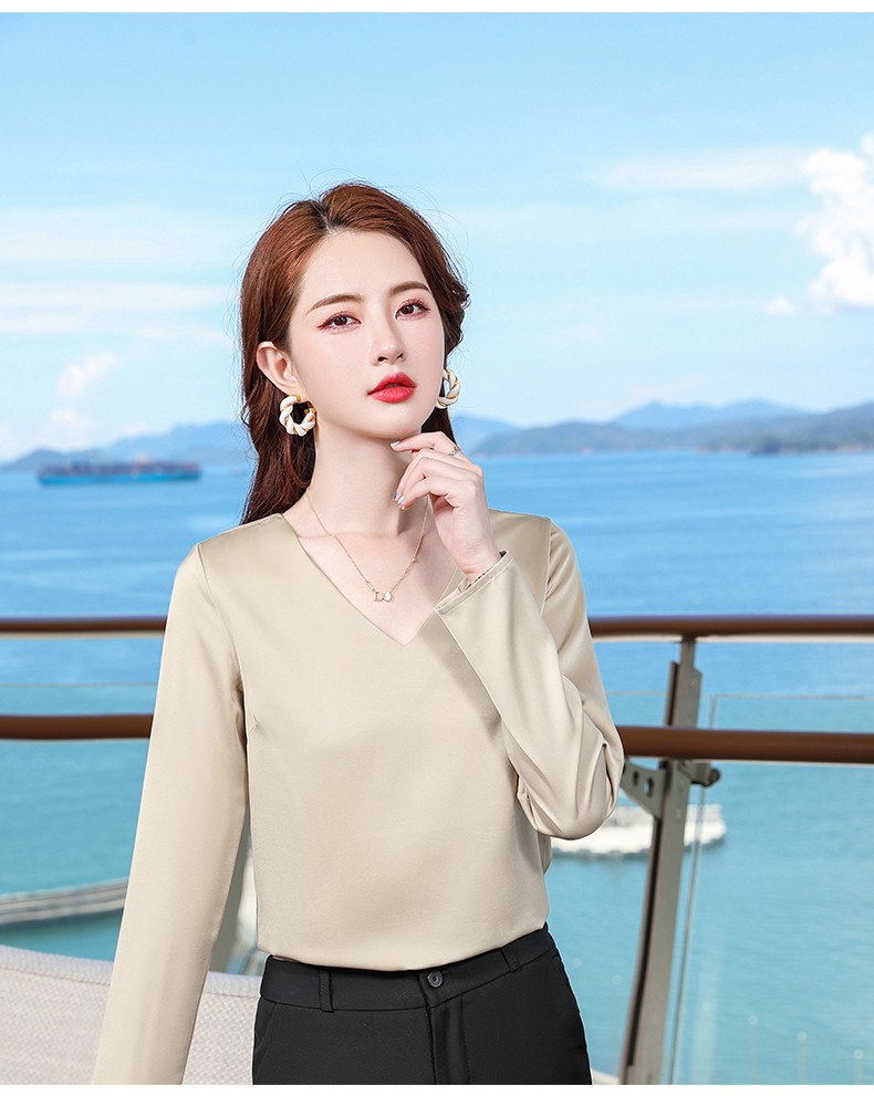 Acetate V-neck suit for women with long sleeves DR1-9932