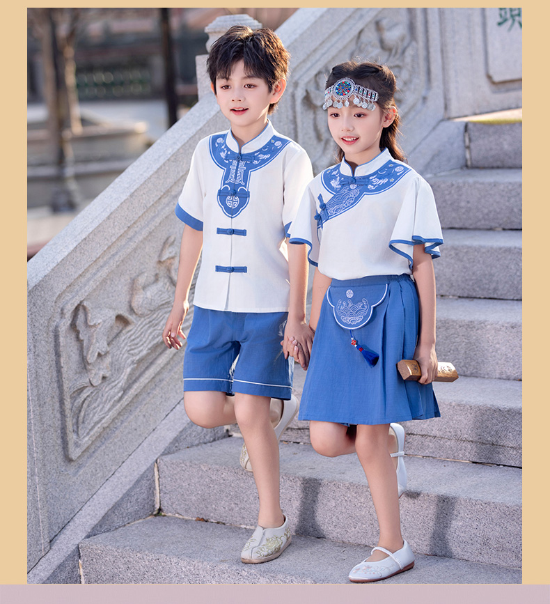 Comfortable and soft white and blue Chinese style school uniform suit 894-2429