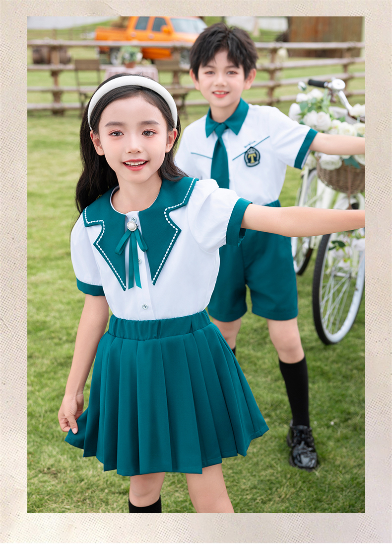 Skin-friendly and breathable siro spinning campus contrast color design school uniform suit 894-2433