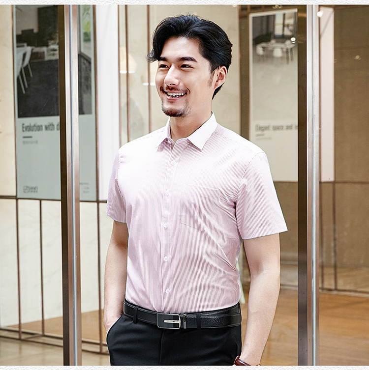 White collar commuter striped short-sleeved shirt men and women 81-3231 short-sleeved shirt