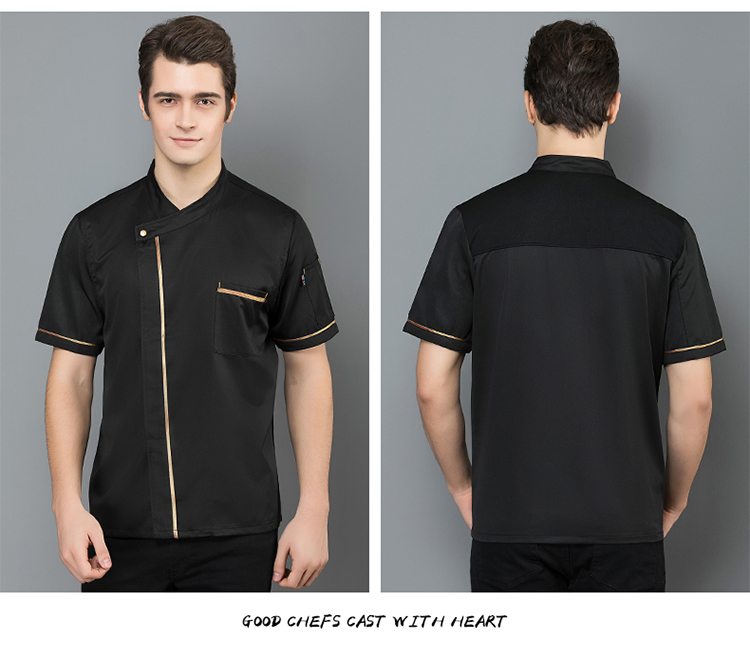 Gold spinning cotton single gold edge short-sleeved chef uniform top H02-20F108-111 worsted cotton