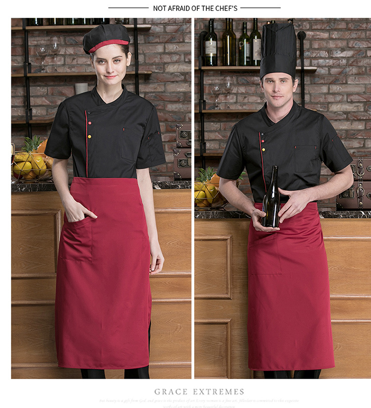 Thin fine cotton three-color button short-sleeved chef uniform top H02-20148-151