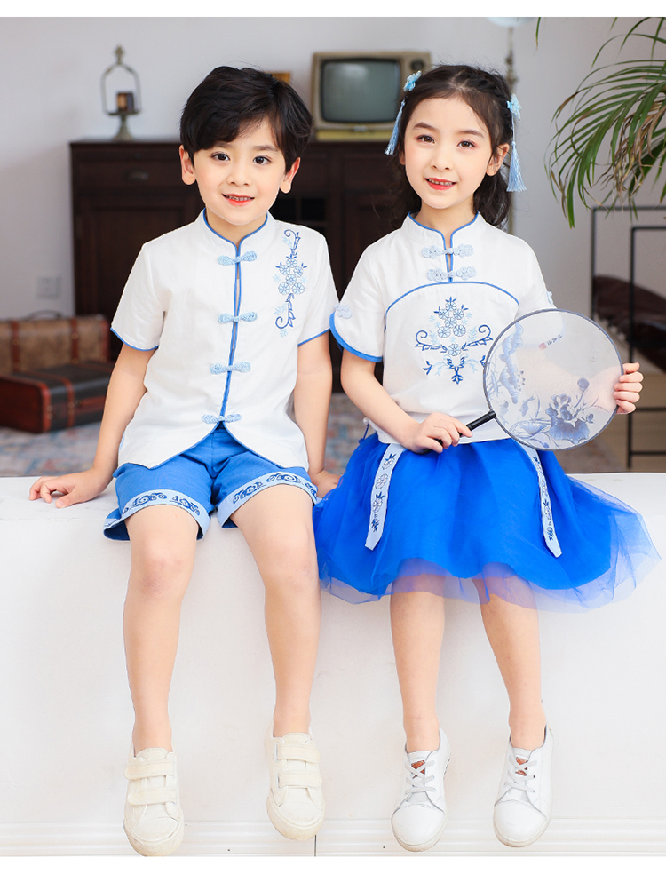 Pure cotton Chinese style improved Tang suit kindergarten performance costume short-sleeved suit 894-2042