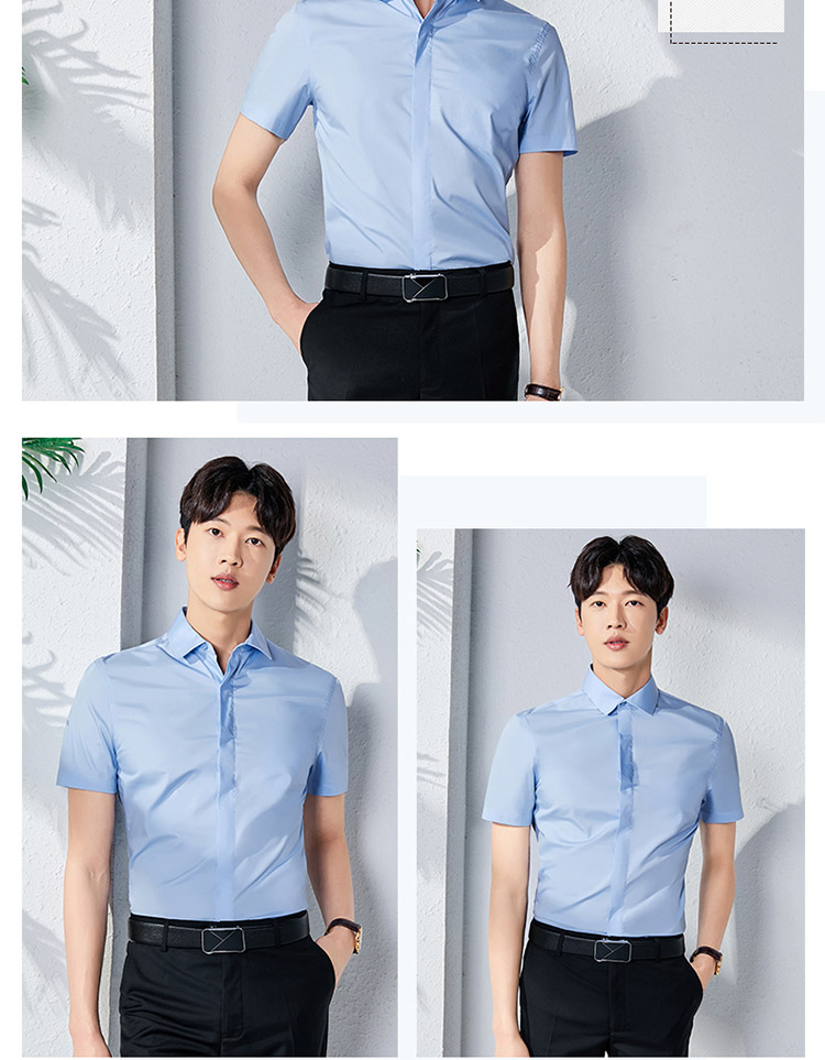 Professional concealed placket plain CVC short-sleeved shirt men style 129-2011 men short-sleeved shirt