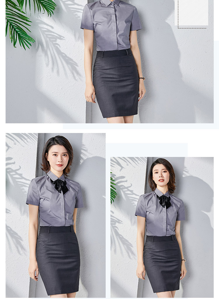 Professional concealed placket plain CVC short-sleeved shirt for women 129-2011 short-sleeved shirt for women