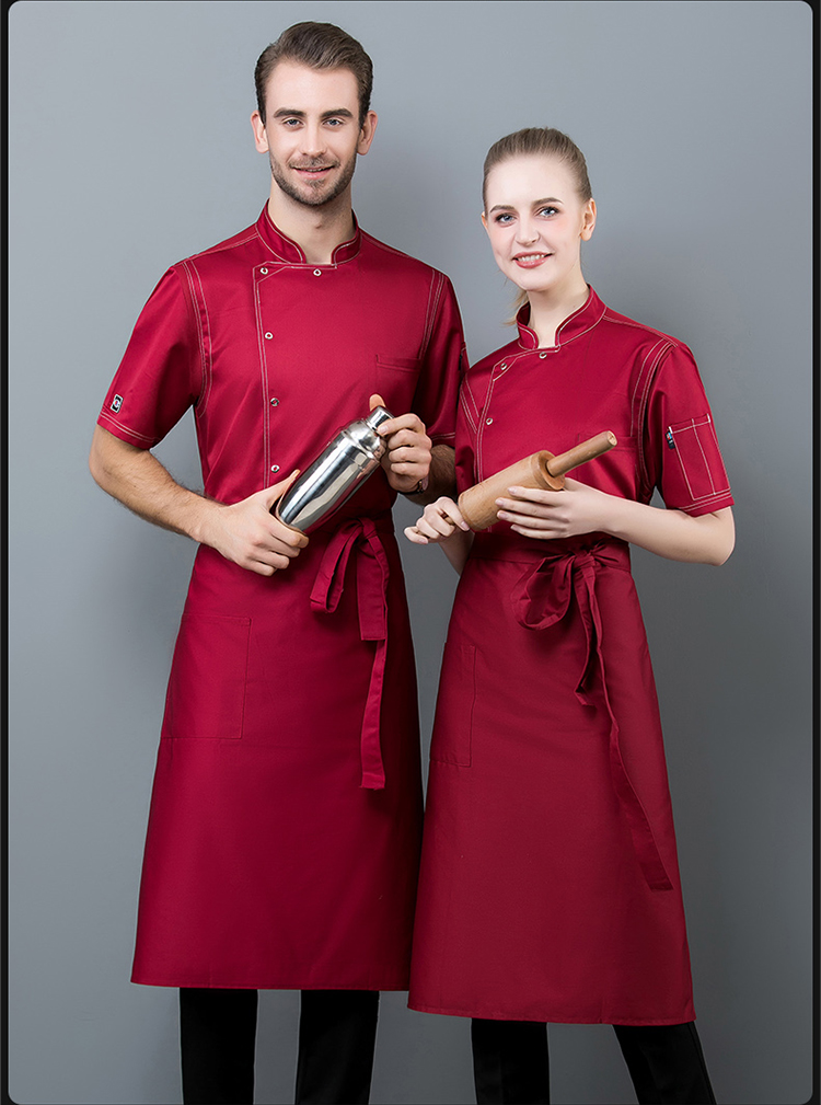 Ice silk single row open line chef uniform short sleeve top N01-20D087-20D090