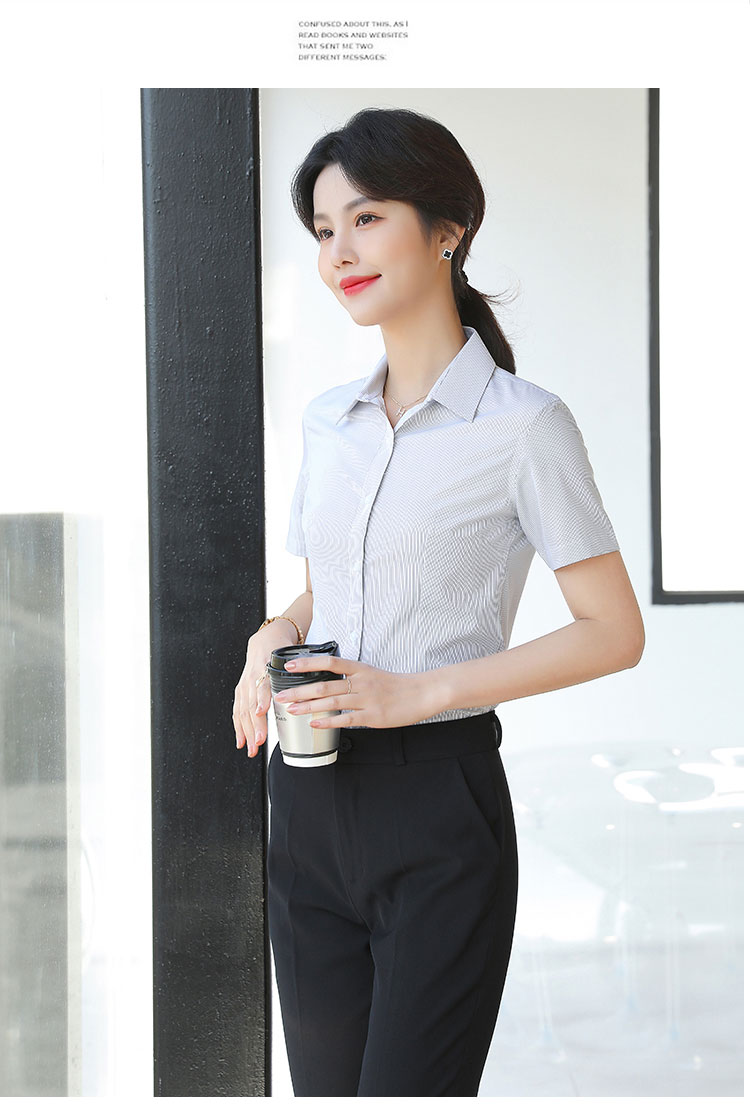 White striped professional ladies short-sleeved lining 111-982 short-sleeved shirt female