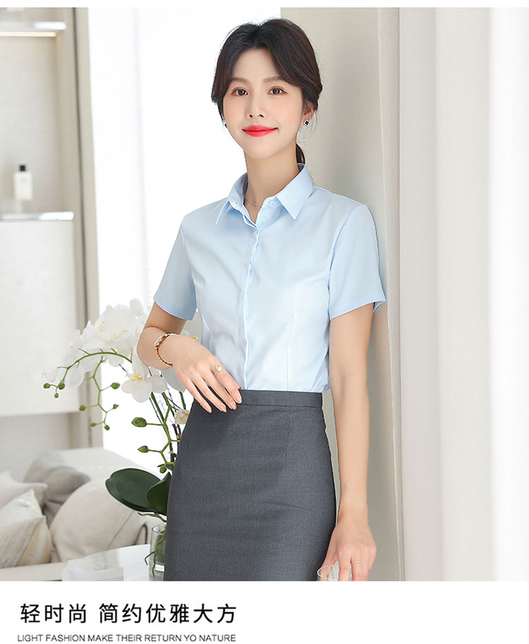 Bamboo fiber concealed placket ladies short-sleeved shirt 111-988 concealed placket ladies shirt short-sleeved