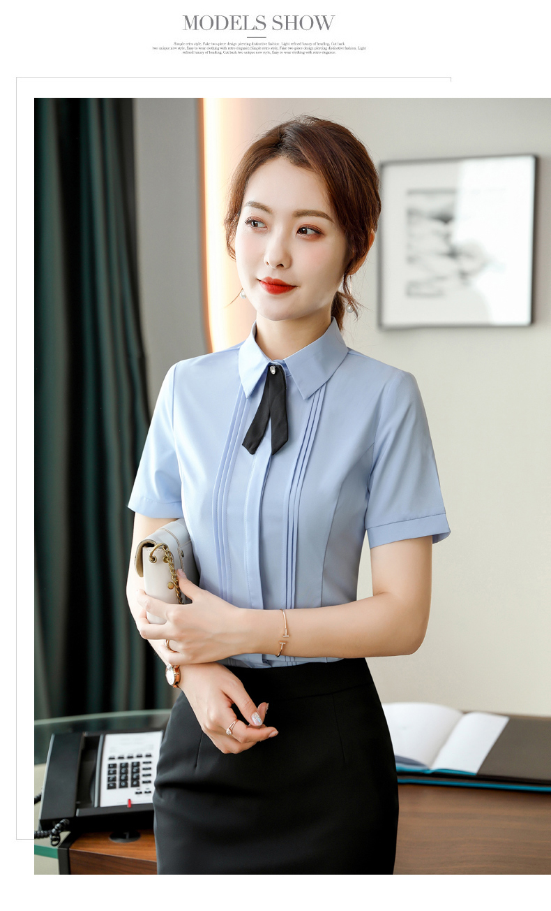 Intellectual and elegant lapel buttoned short-sleeved shirt 109-6212 short-sleeved shirt for women