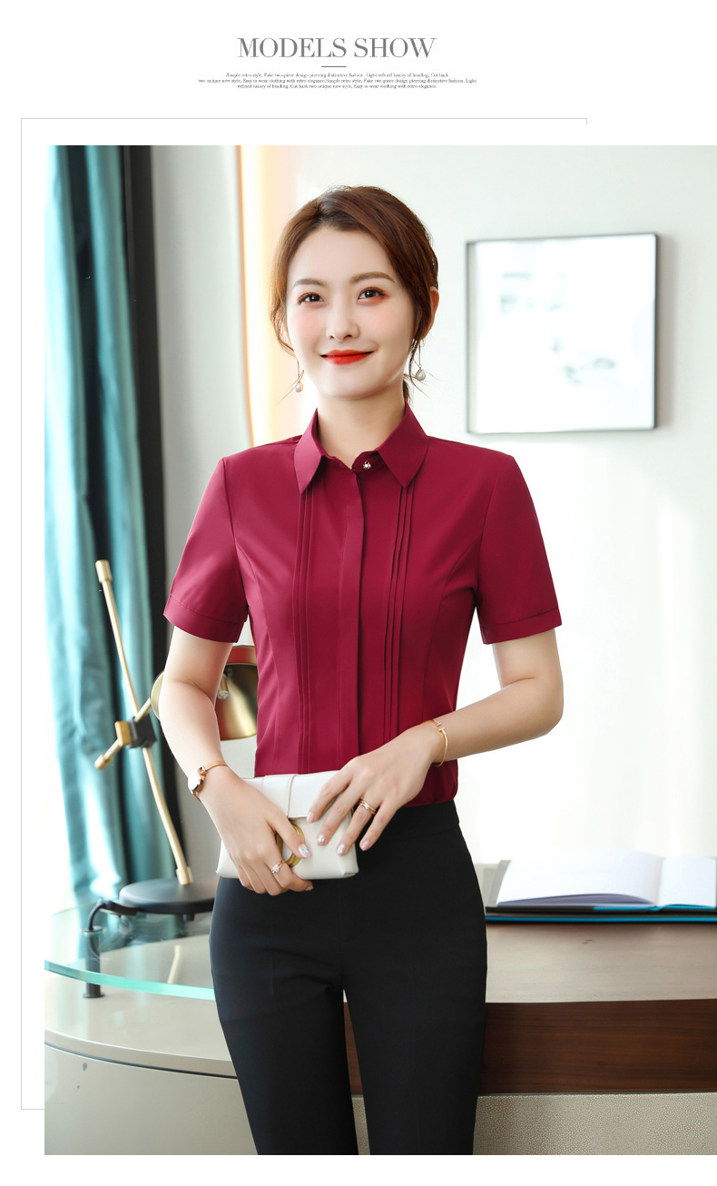 Intellectual and elegant lapel buttoned short-sleeved shirt 109-6212 short-sleeved shirt for women