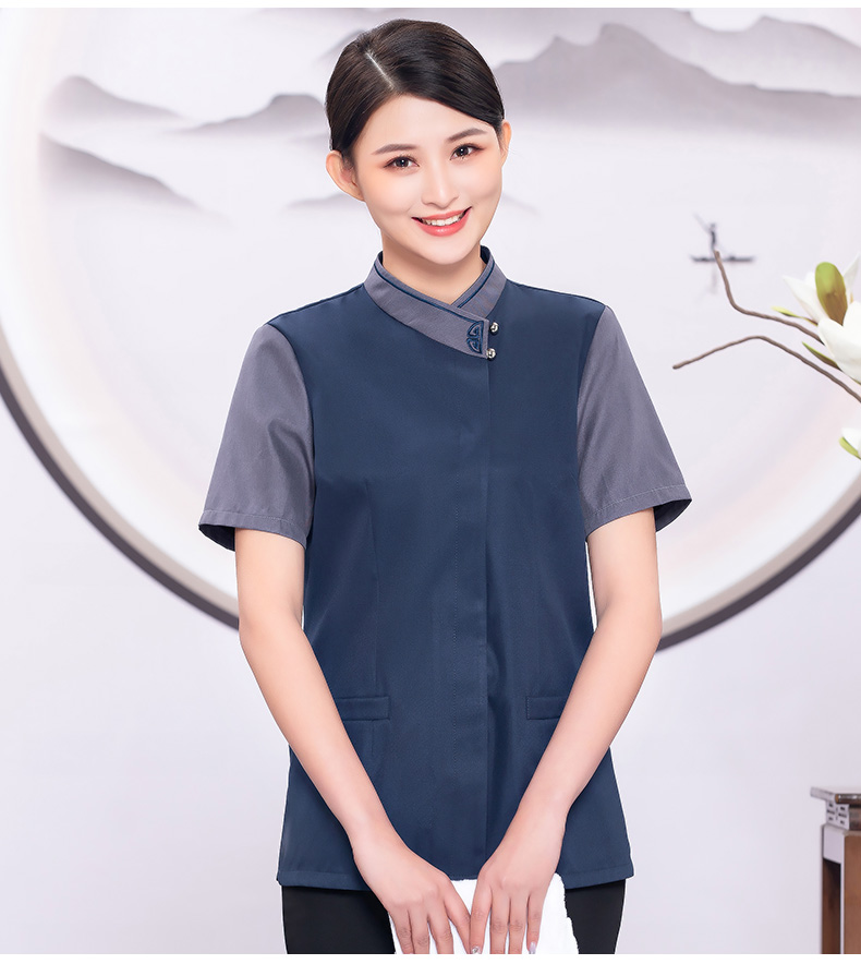 Collar flower cleaning work clothes top H19-L009 short sleeve women