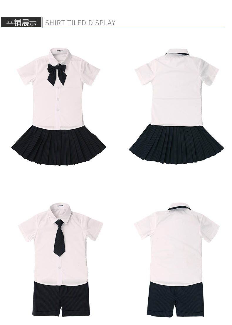 Primary and secondary school students summer college style short-sleeved shirt school uniform suit two-piece set 168-612 (including badge)