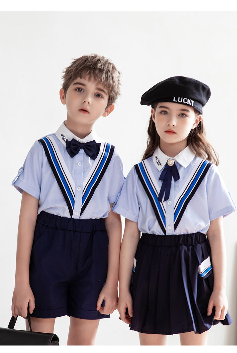 Casual college British style summer primary and secondary school students short-sleeved shirt school uniform suit two-piece suit 215-820 (including badge, bow tie)