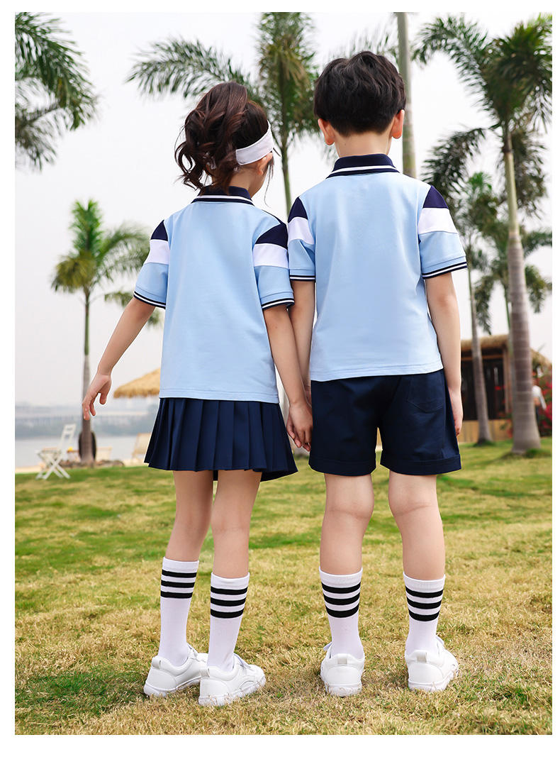 Summer casual sports style primary and secondary school students short-sleeved school uniform suit two-piece suit 215-829 (including badge)