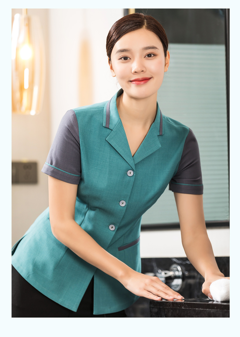 Lapel and hem suit collar short-sleeved cleaning clothes for women H01-2022-13