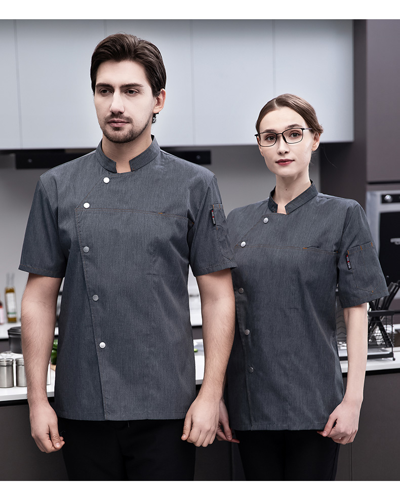 Full-process polyester-cotton short-sleeved chef uniform top H03-fine five-button