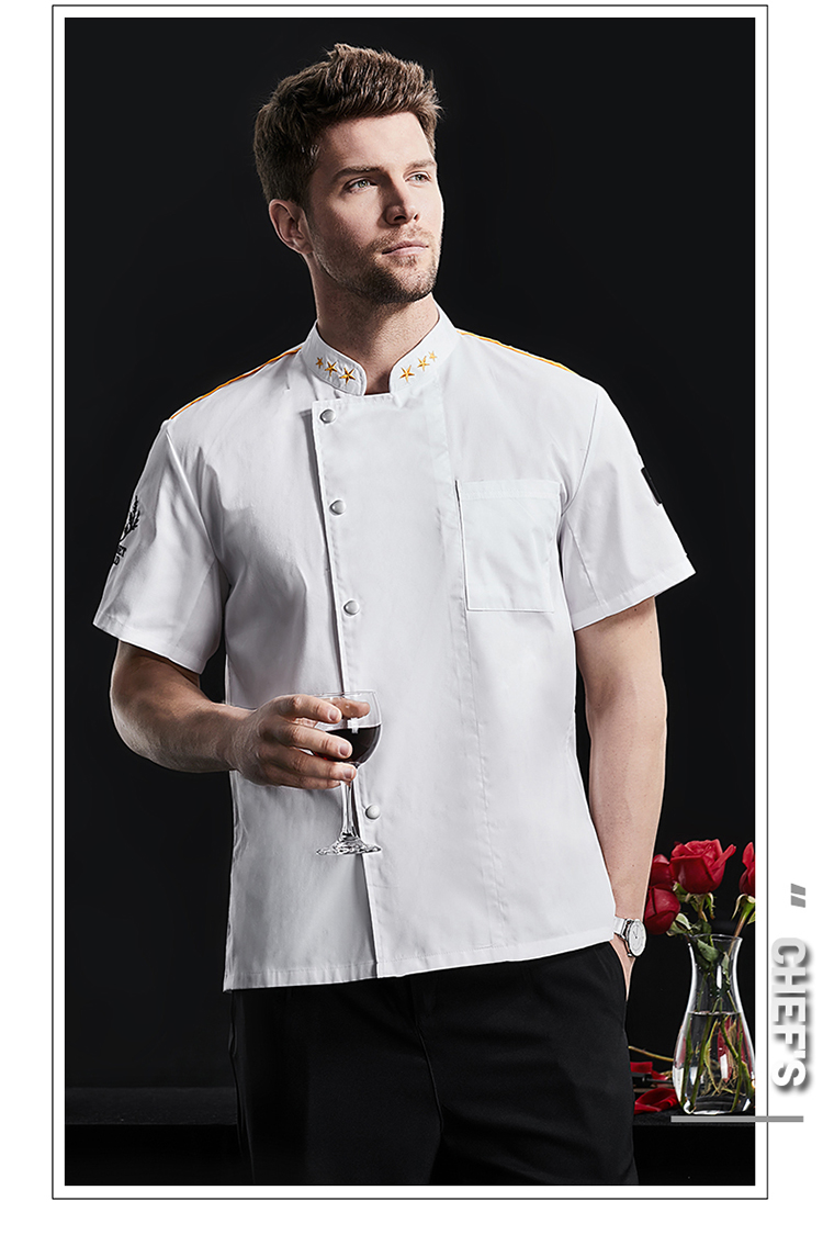 Five-pointed star full-process polyester-cotton short-sleeved chef uniform H02-22LY159-161