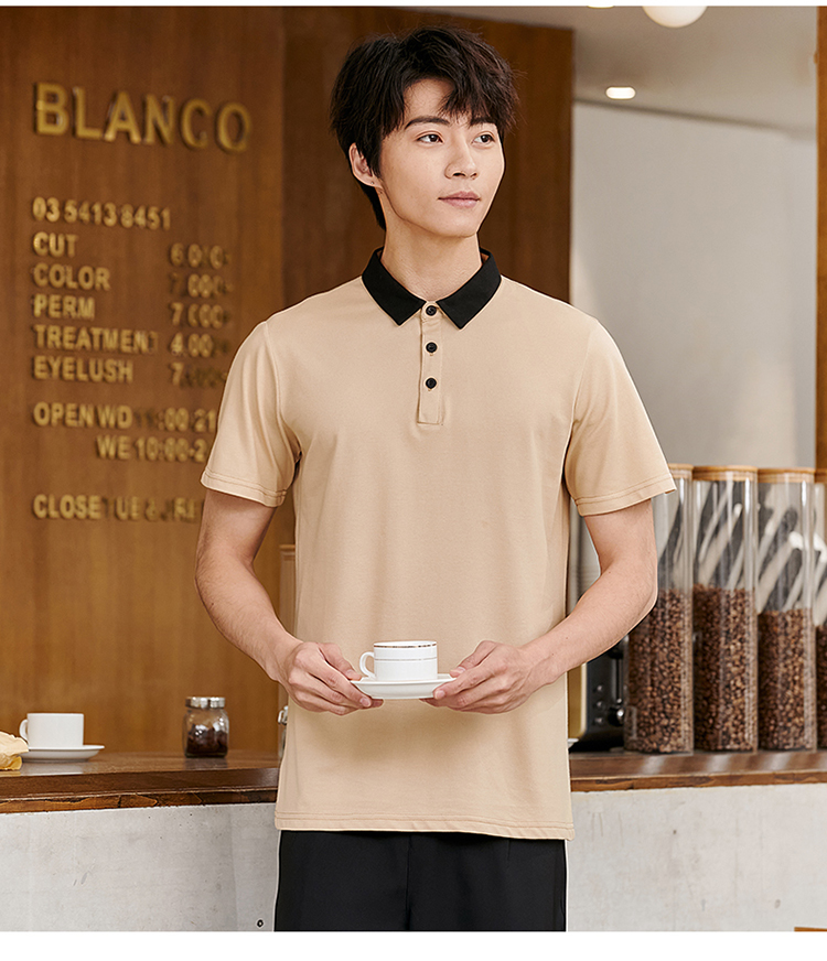 New collar T-shirt waiter work clothes top H02-22LY074-076