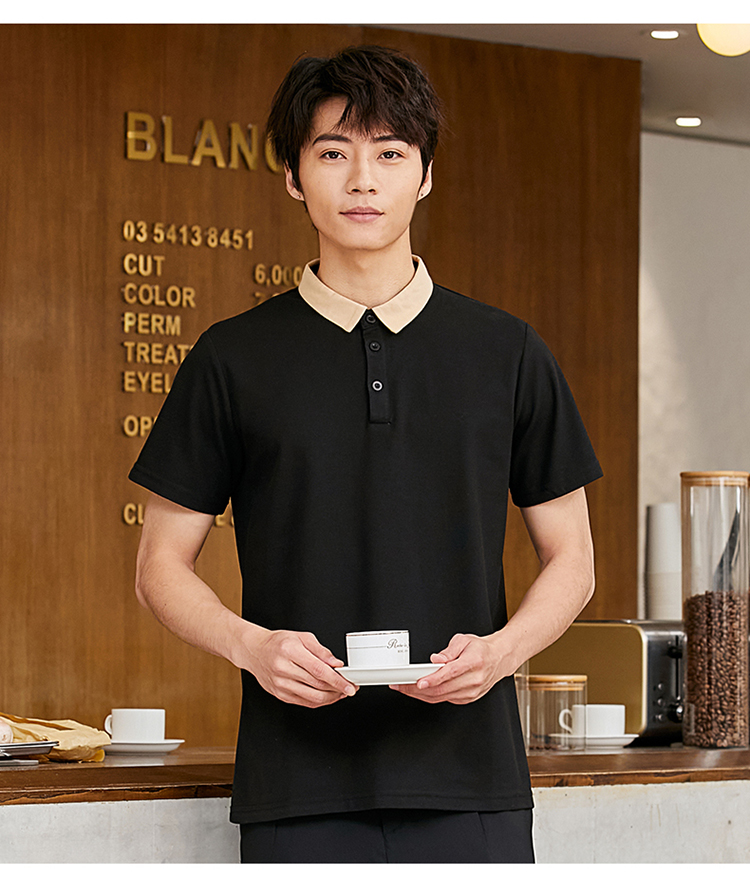 New collar T-shirt waiter work clothes top H02-22LY074-076