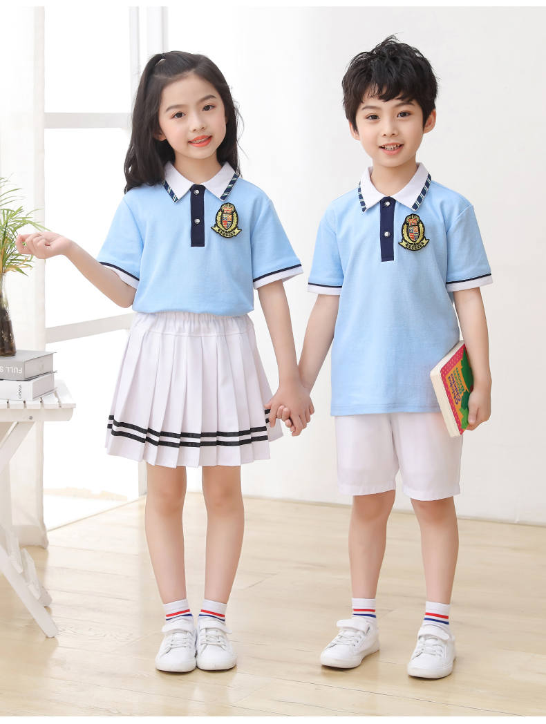 Summer sports style short-sleeved school uniform for primary and secondary school students, two-piece suit H23-1601 (with badge)