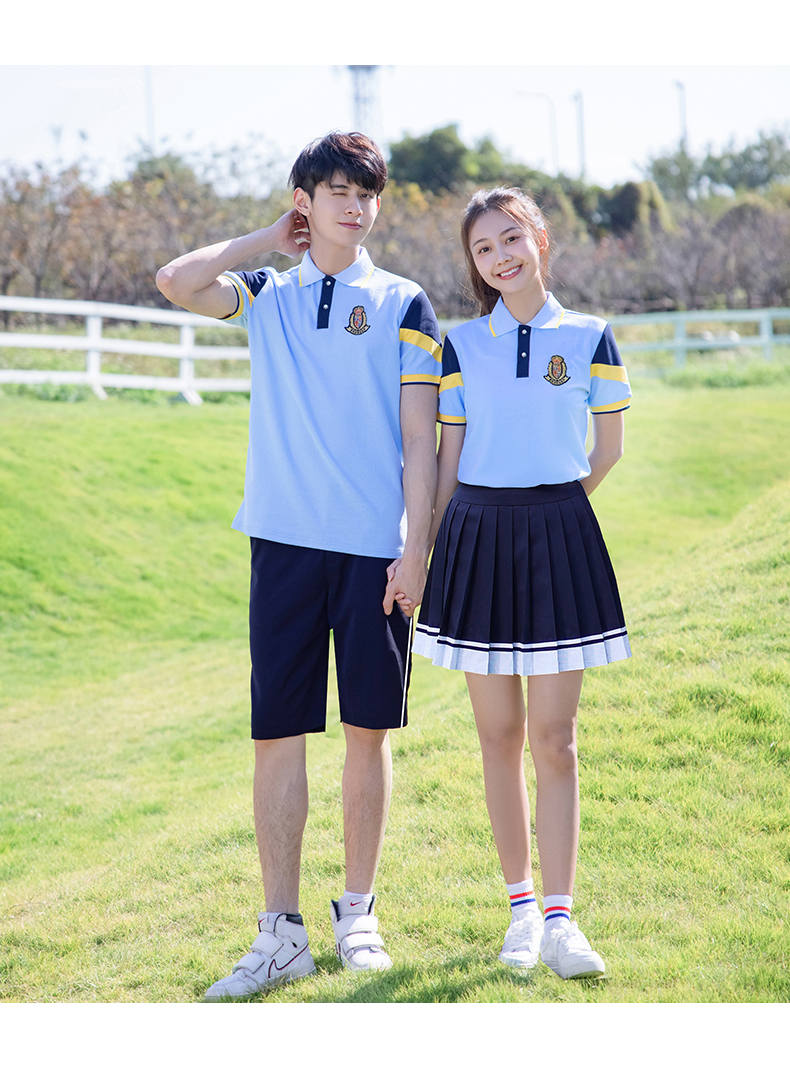 Summer middle school student campus sports style graduation photo class uniform school uniform short-sleeved suit two-piece suit female model H23-2609 (including badge)