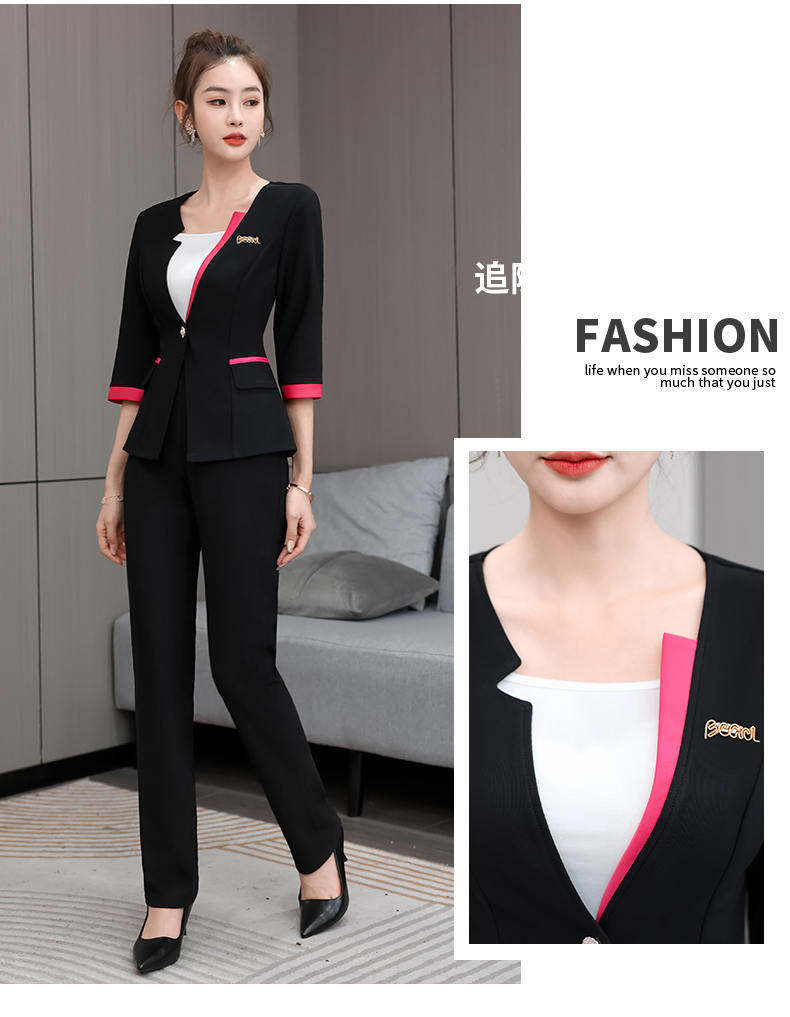 Slim fit knitted health cloth three-quarter sleeve technician suit pants suit female G25-2686-32