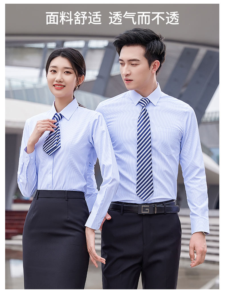 Pinstripe professional short-sleeved shirt couple style 81-8230 long-sleeved men style