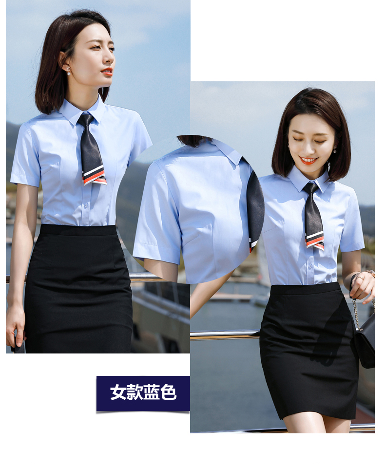 Comfortable plain cotton workplace short-sleeved shirt for women DQ1-312 for women