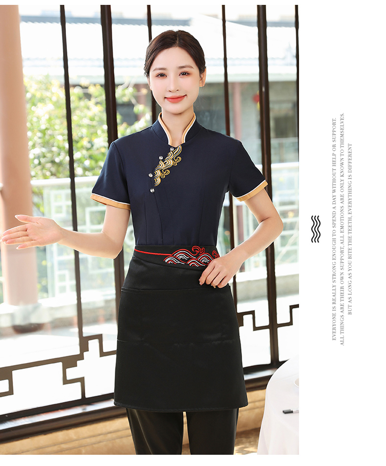 Colorful Xiangyun Hotel Restaurant Waiter Work Clothes Short Sleeve Top + Apron H19-Colorful Xiangyun Women