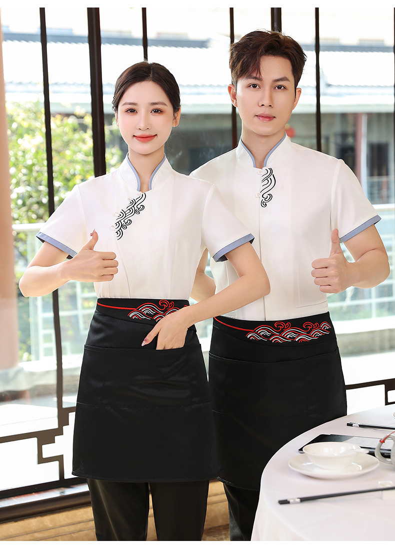 Colorful Xiangyun Hotel Restaurant Waiter Work Clothes Short Sleeve Top + Apron H19-Colorful Xiangyun Women