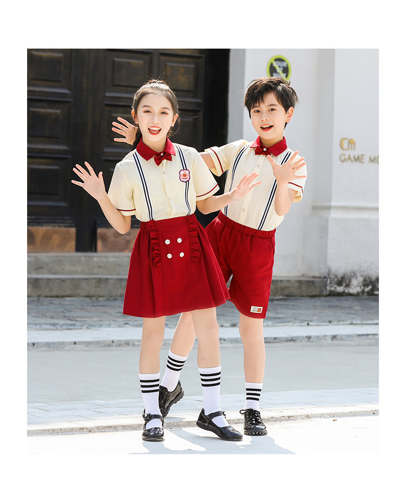 Kindergarten summer uniform red primary school student class uniform set H18-2023-13