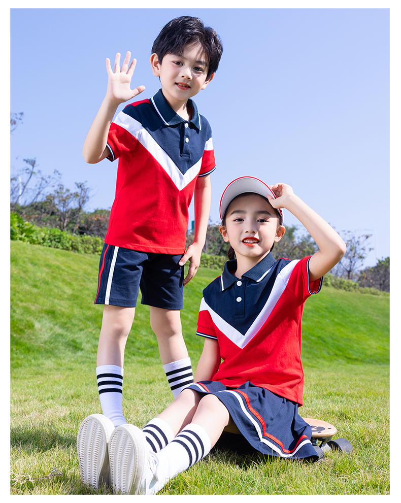 Primary and secondary school uniforms, kindergarten uniforms, color matching, vibrant short sleeves D11-2125