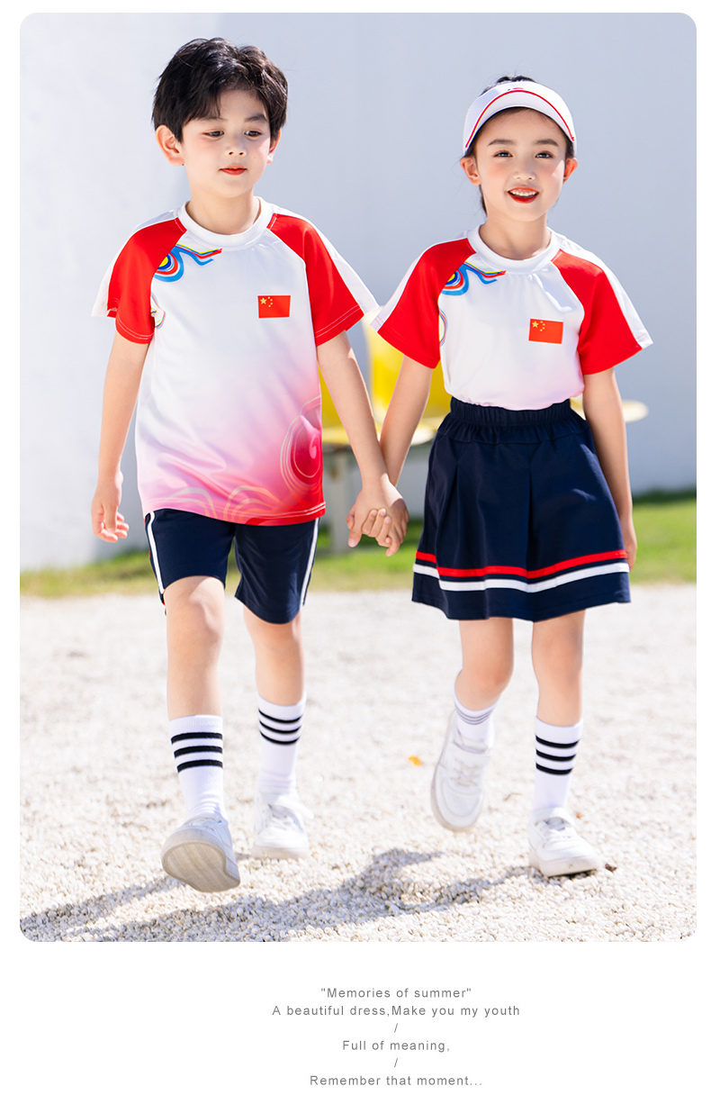 Chinese style round neck short sleeve school uniform for primary and secondary school students D11-2133