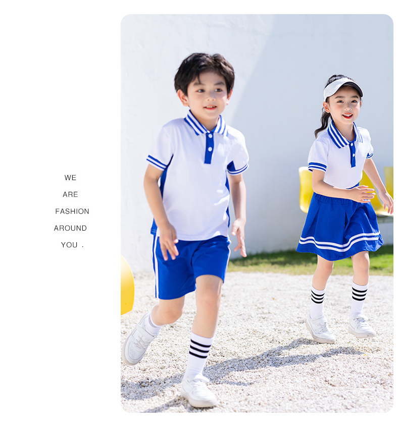 Sports style children campus uniform lapel short sleeve D11-2136