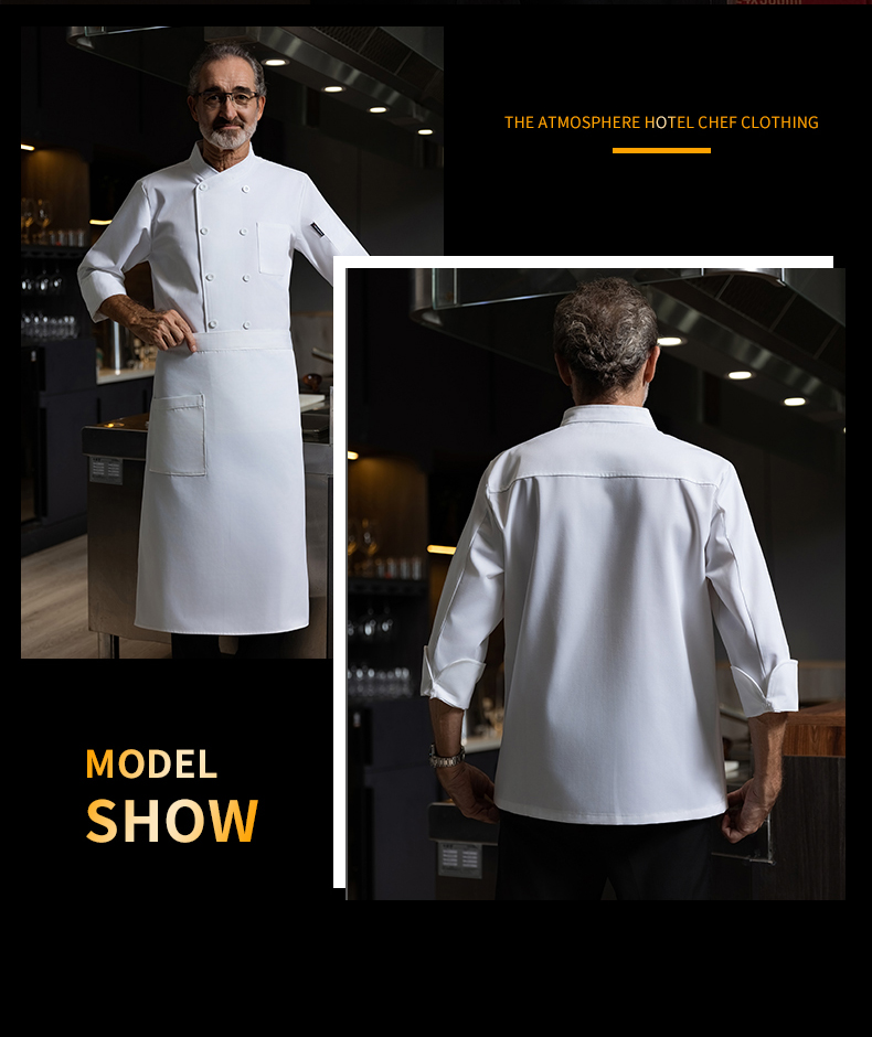 Polyester cotton stand collar western restaurant long sleeve chef uniform top H20-C19-517 stand collar