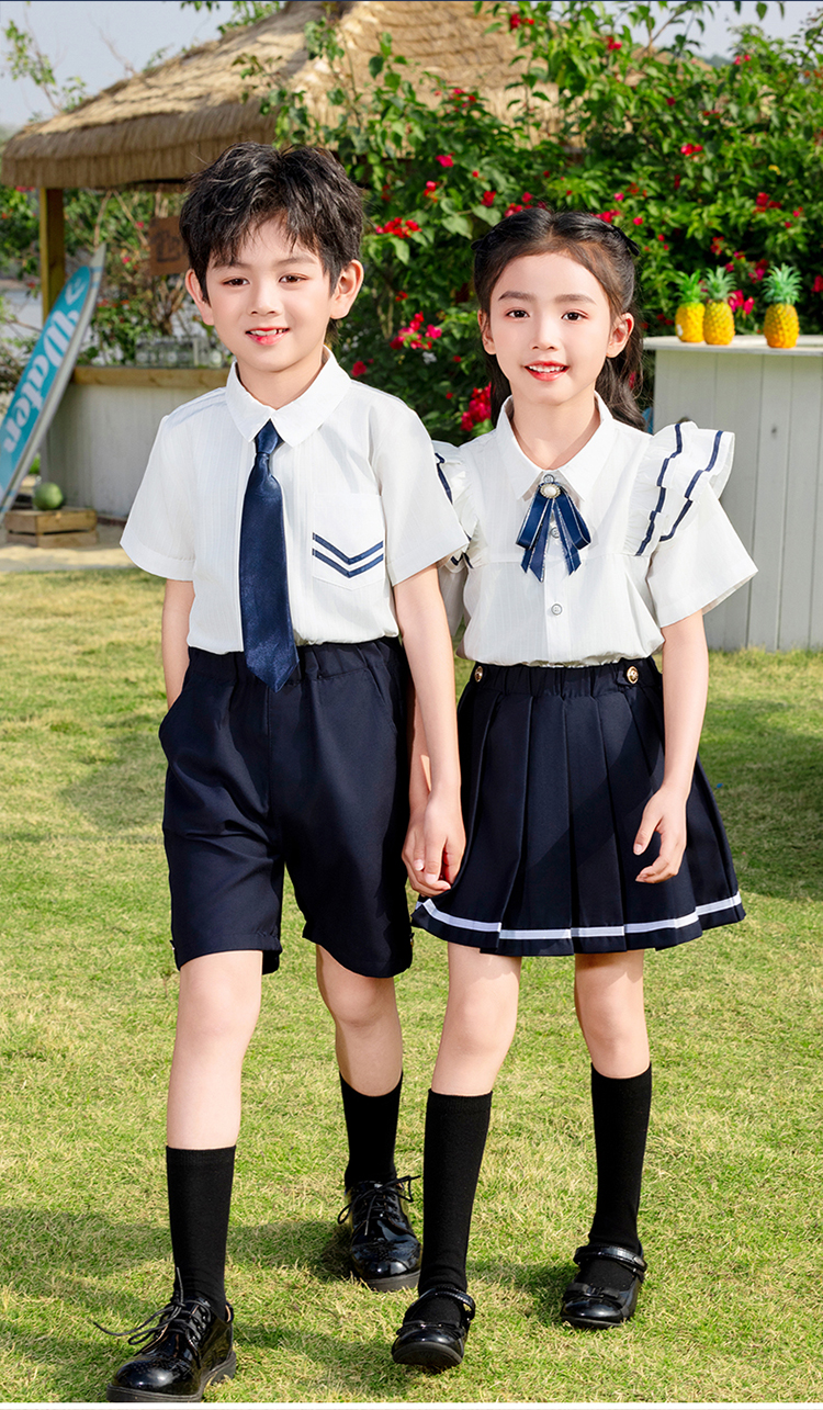 Soft and comfortable white striped collar sports school uniform suit 894-6417