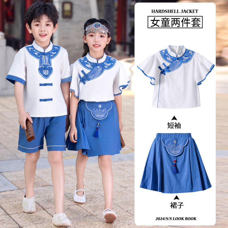 Comfortable and soft white and blue Chinese style school uniform suit 894-2429