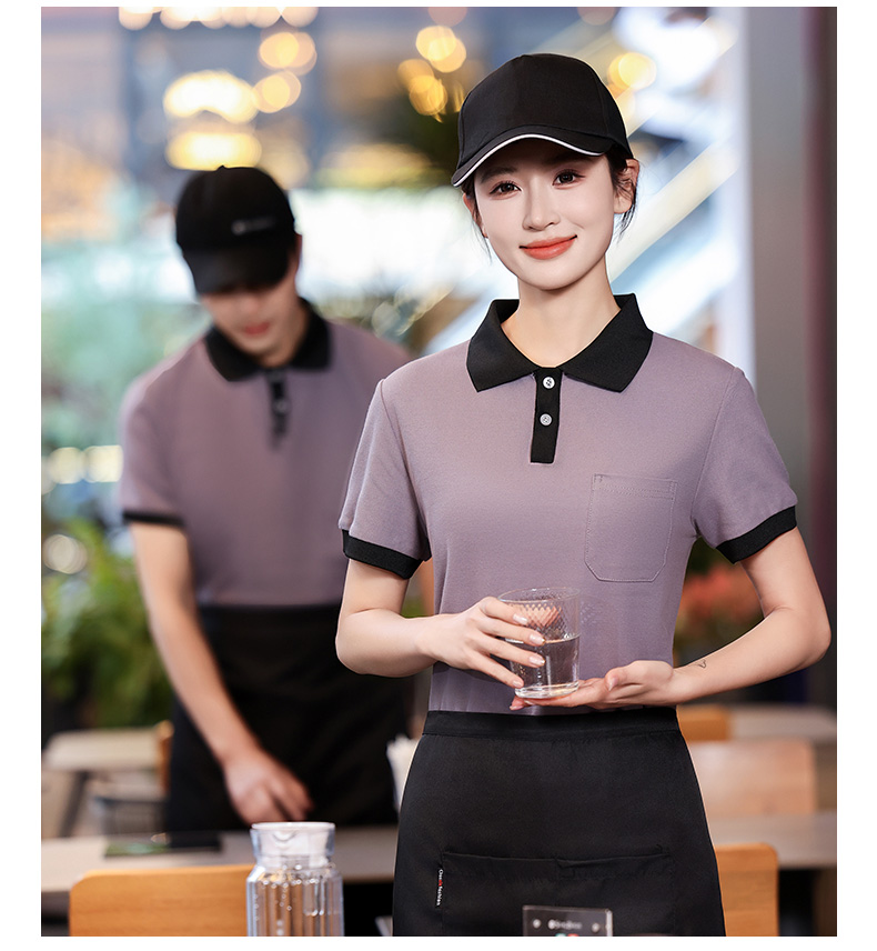 T-shirt 2 button half sleeve waiter work clothes top H14-MYB24038