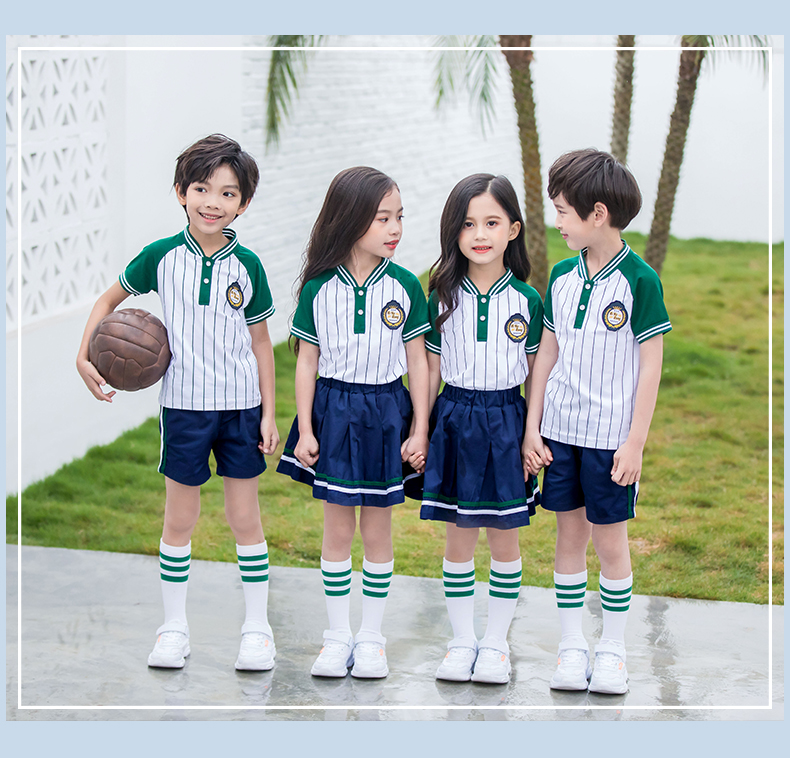 Striped short-sleeved sports style kindergarten uniform suit 455-8119