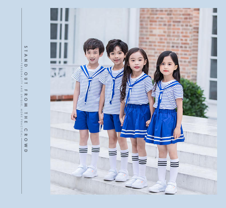 Sailor Navy Style Kindergarten Uniform Two-piece Striped Suit 455-8125