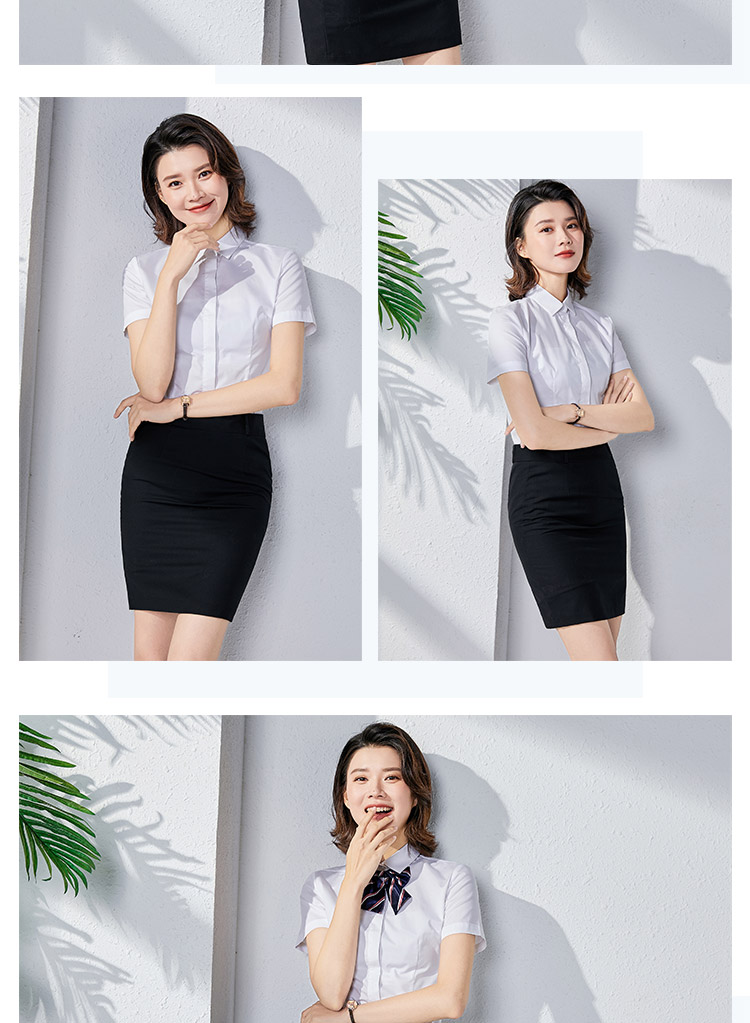 Professional concealed placket plain CVC short-sleeved shirt for women 129-2011 short-sleeved shirt for women