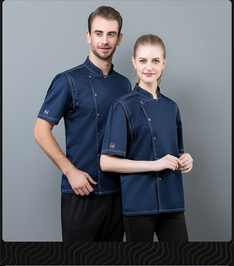 Ice silk single row open line chef uniform short sleeve top N01-20D087-20D090