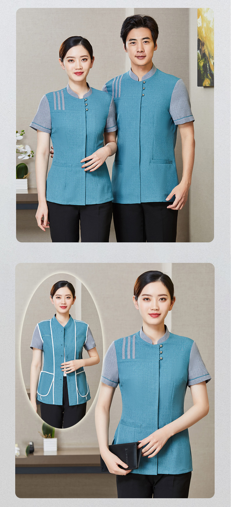 Jiege Linen Chinese Style Stand-up Collar Concealed Placket Short-sleeved Cleaning Clothes Top H01-2021-08